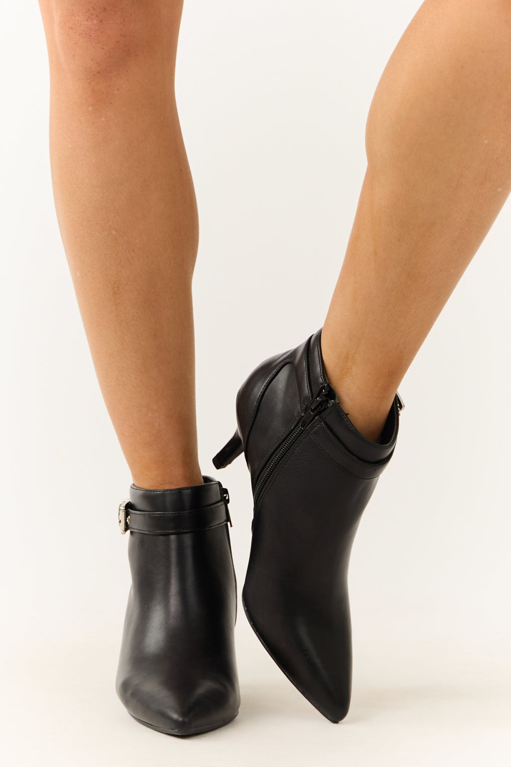 Black Stiletto Ankle Booties with Silver Buckle