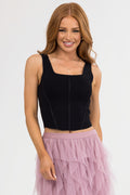 Black Square Neck Thick Sleeveless Crop Top