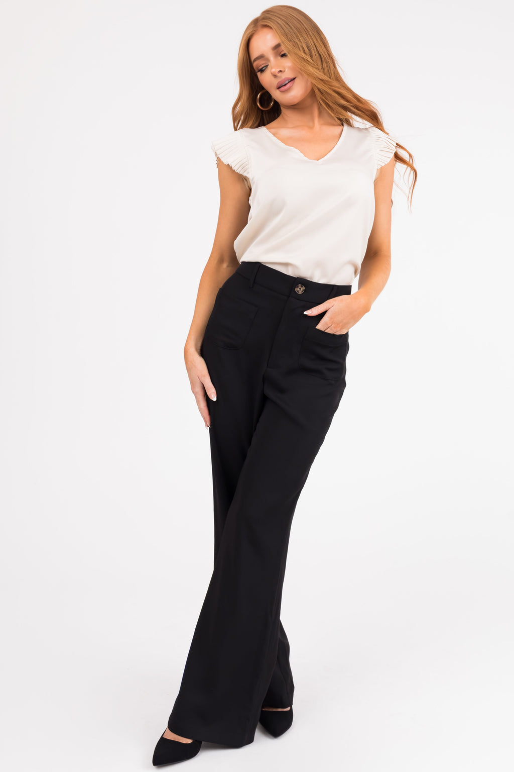 Black Straight Leg Pants with Front Pockets